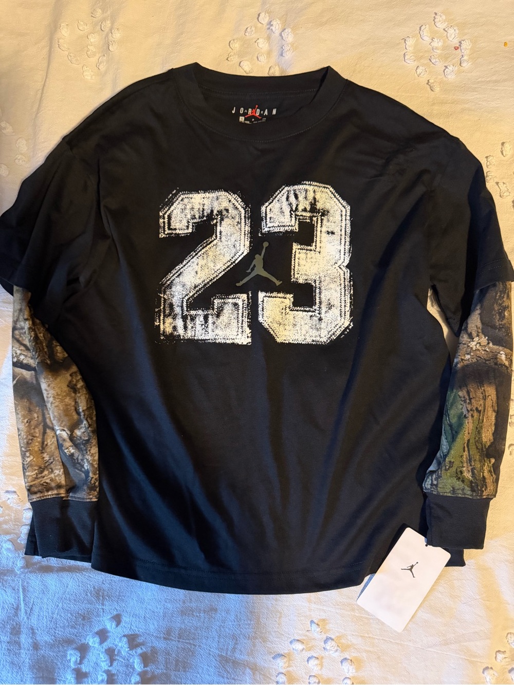 Jordan Boys size 8-10 Black '23' Long Sleeve Shirt with Camouflage Sleeves